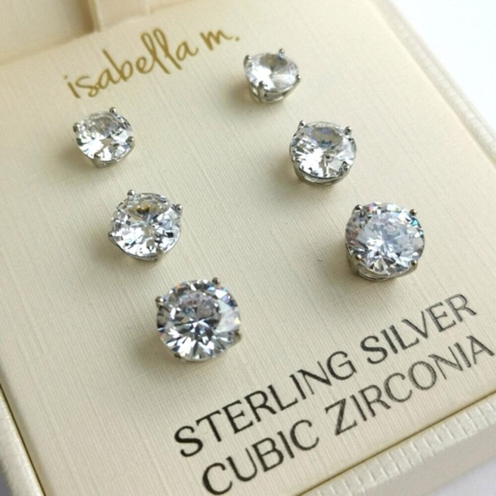 Cz Cubic Zirconia Sterling Silver Stud Earrings Set